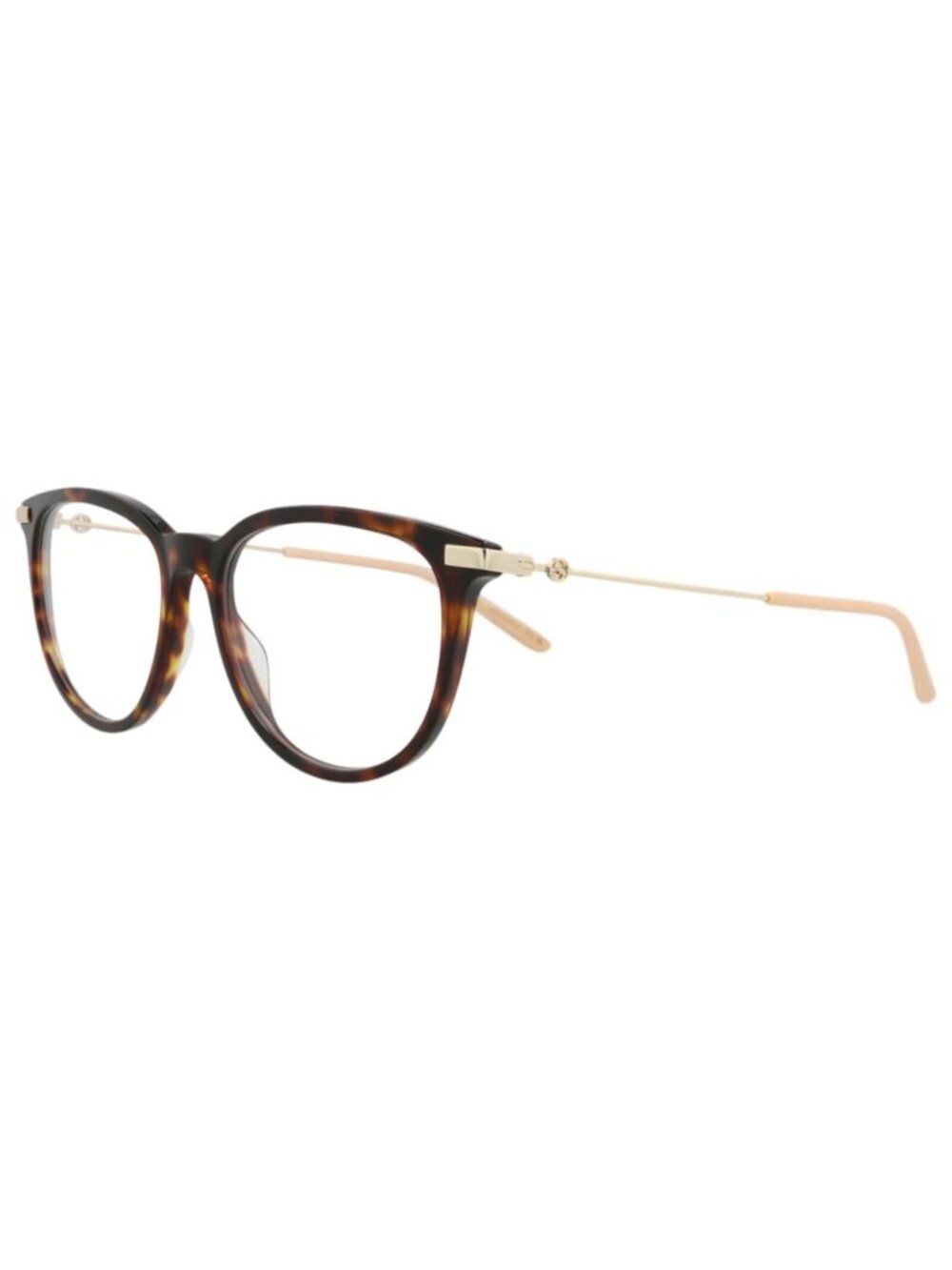 New Gucci Women's Eyeglasses Round Oval Acetate Frame Havana Gold Transparent